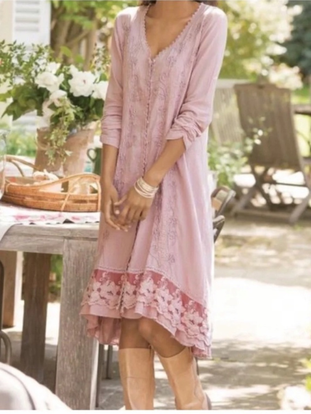 Soft Surroundings Genevieve Blush Pink Embroidered Mini Dress Medium